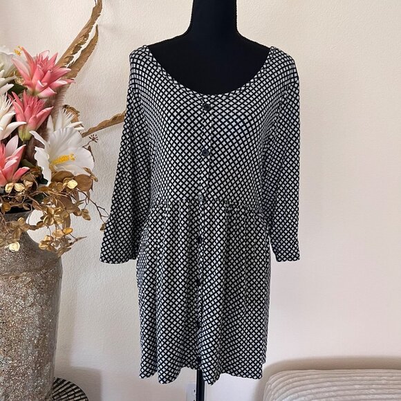 Terr Sky Tops - Black and White Flowy Stretchy Mini Dress Top Size 2X